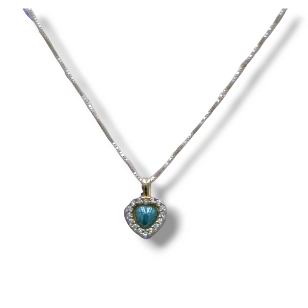 END OF COLLECTION - Heart necklace on turquoise paste and real coral