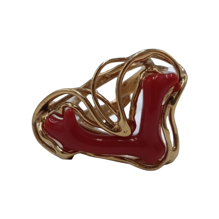 Coral branch ring mounted on silver