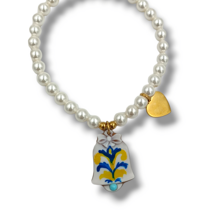 Bracciale campanella vietrese in cammeo montato su perle