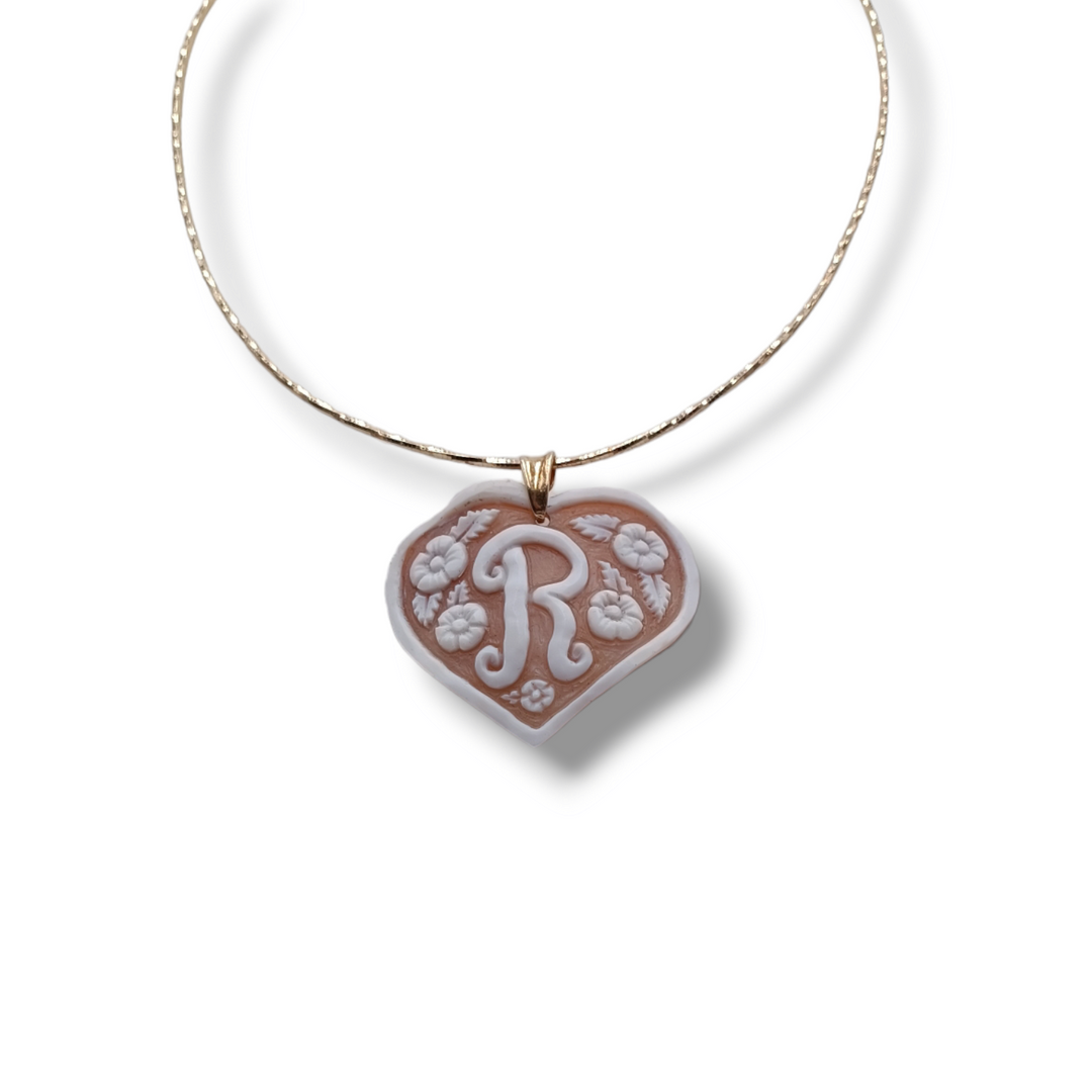 Valentine's Day Gift Idea - Heart Pendant with Letter in Cameo Mounted on Silver