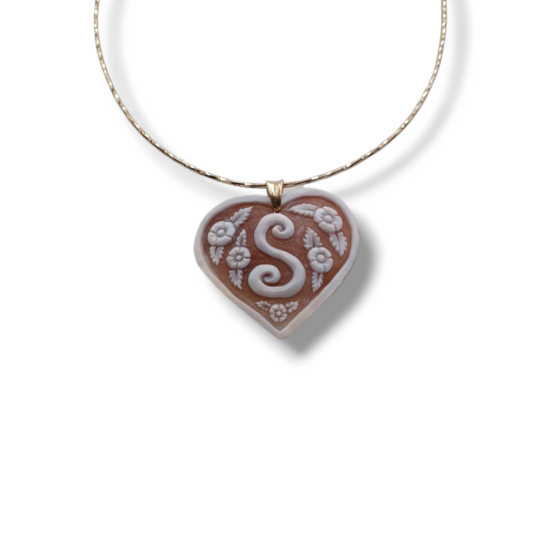 Valentine's Day Gift Idea - Heart Pendant with Letter in Cameo Mounted on Silver