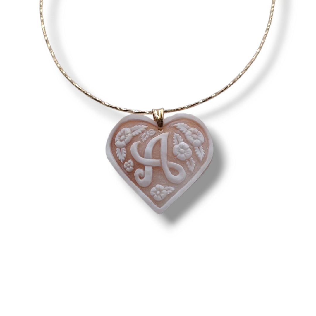 Valentine's Day Gift Idea - Heart Pendant with Letter in Cameo Mounted on Silver
