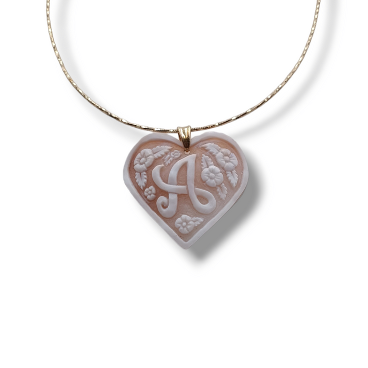 Valentine's Day Gift Idea - Heart Pendant with Letter in Cameo Mounted on Silver