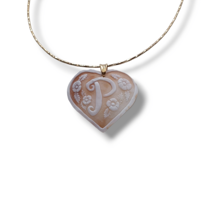 Valentine's Day Gift Idea - Heart Pendant with Letter in Cameo Mounted on Silver