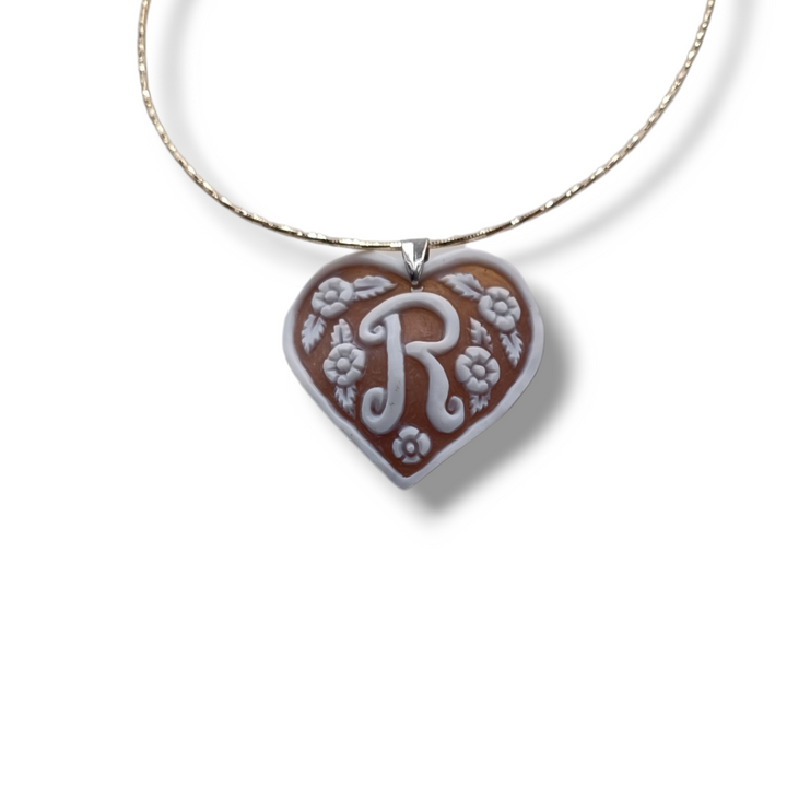 Valentine's Day Gift Idea - Heart Pendant with Letter in Cameo Mounted on Silver