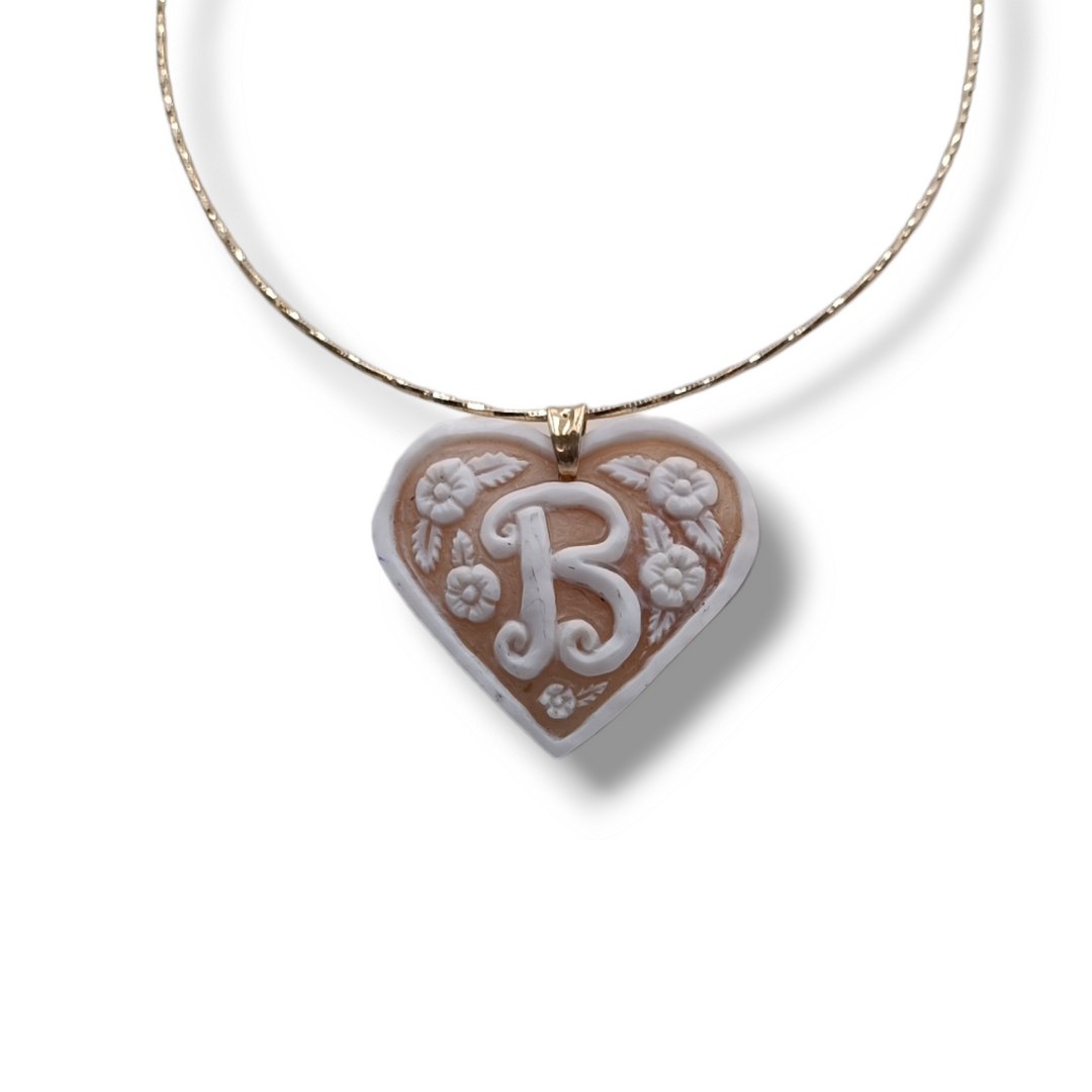 Valentine's Day Gift Idea - Heart Pendant with Letter in Cameo Mounted on Silver