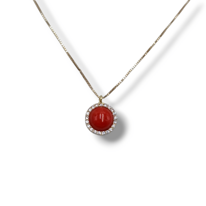 Collana sfera in corallo montato su argento