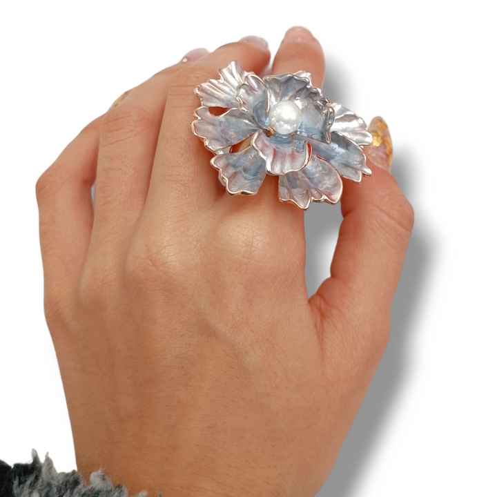 FINE COLLEZIONE - Anello fiore in acciaio
