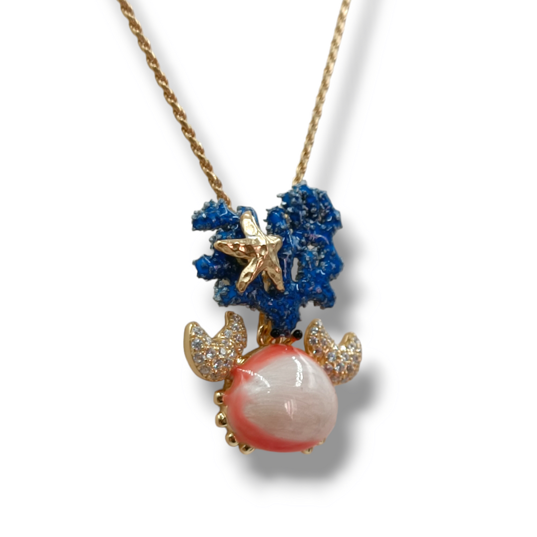 Silver and zirconia crab necklace
