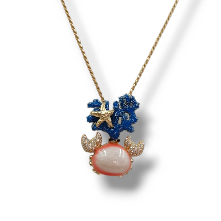 Silver and zirconia crab necklace