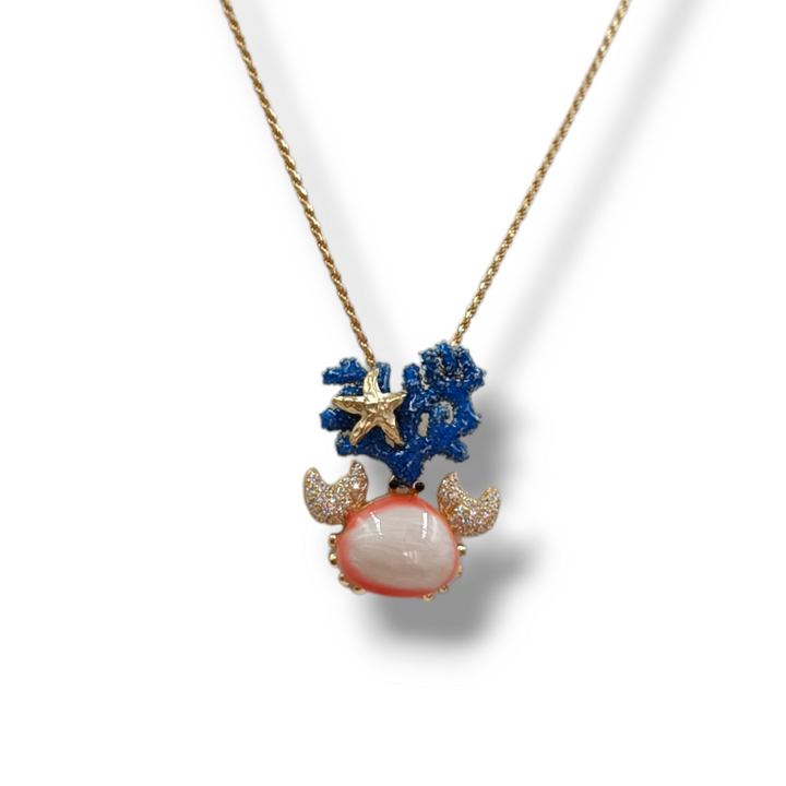 Silver and zirconia crab necklace