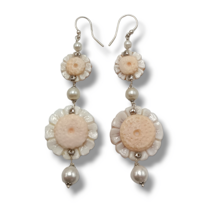 Daisy cameo earrings mounted on silver