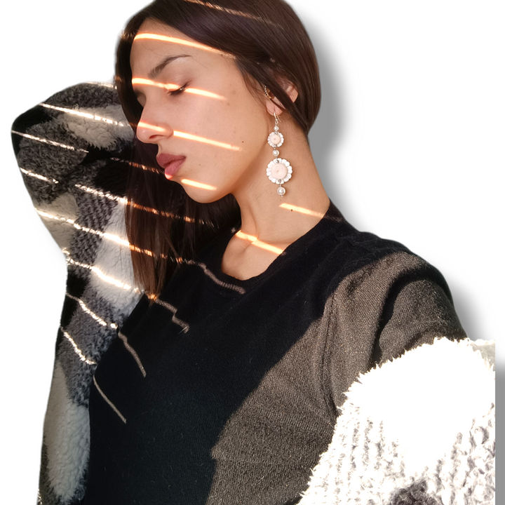 Daisy cameo earrings mounted on silver