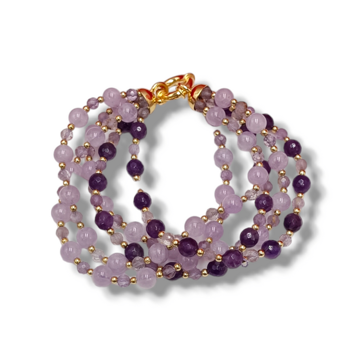 Amethyst and hematite bead bracelet mounted on silver