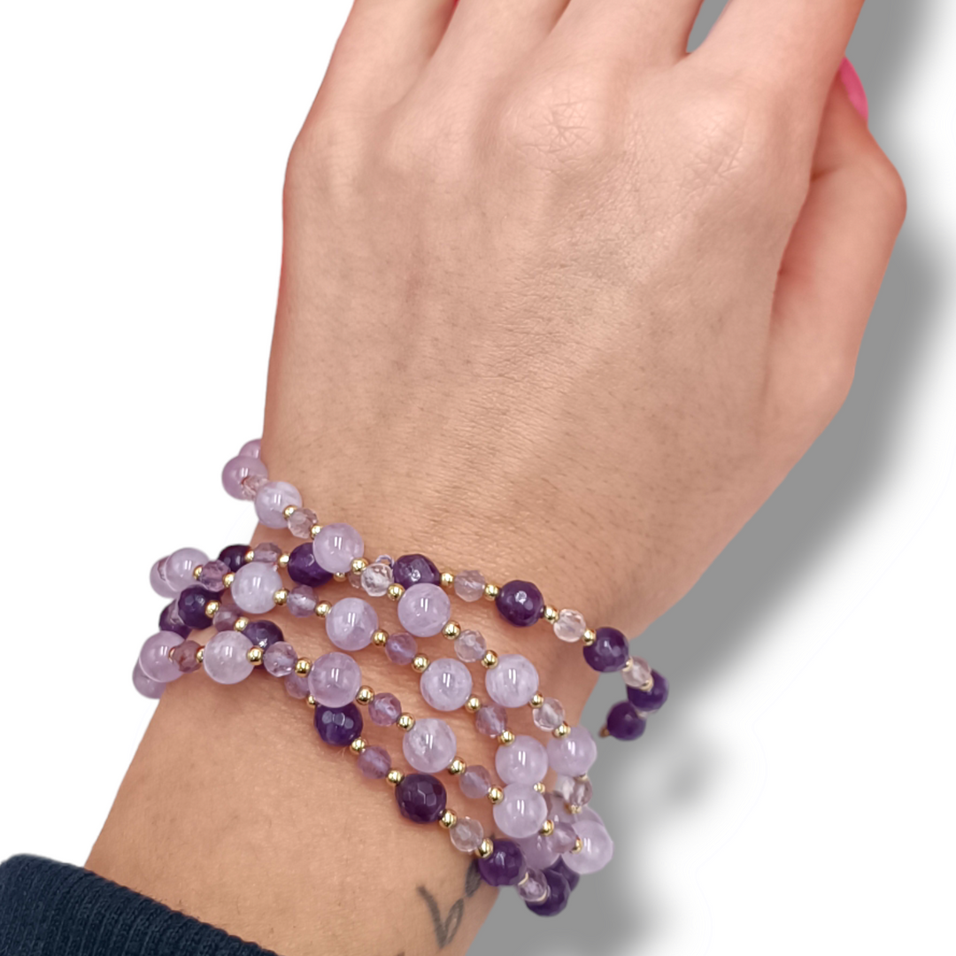 Amethyst and hematite bead bracelet mounted on silver