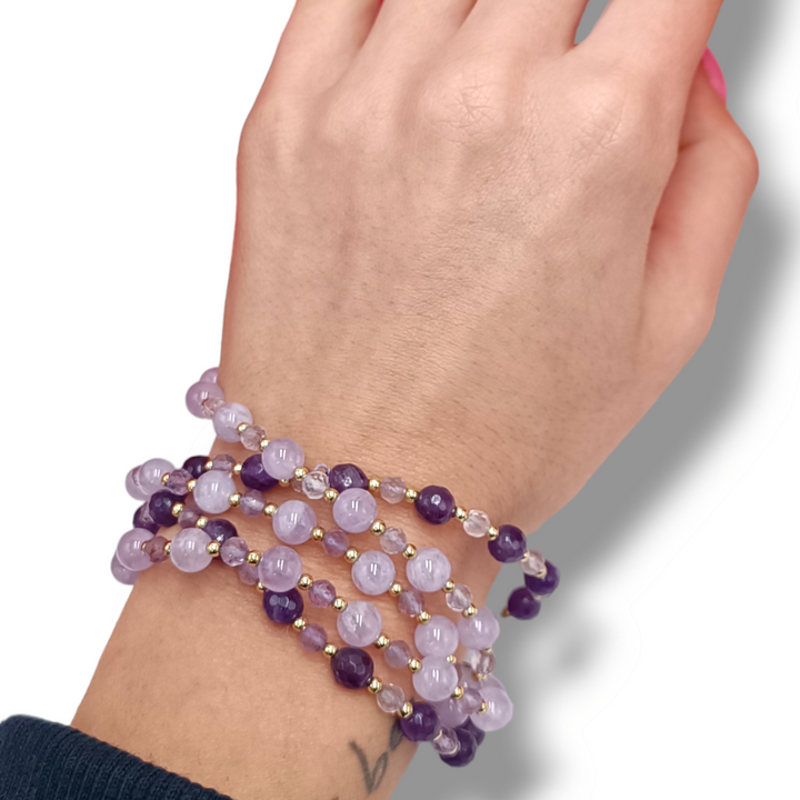 Amethyst and hematite bead bracelet mounted on silver