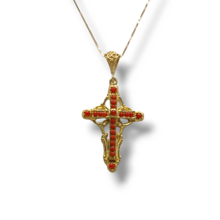 Collana croce in corallo montato su argento