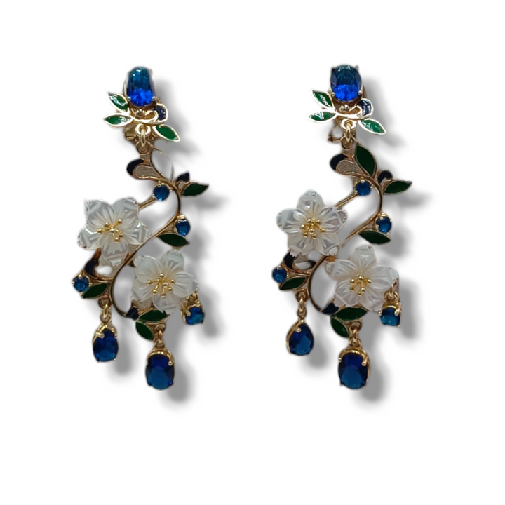 Mother of pearl flower earrings mounted on silver
