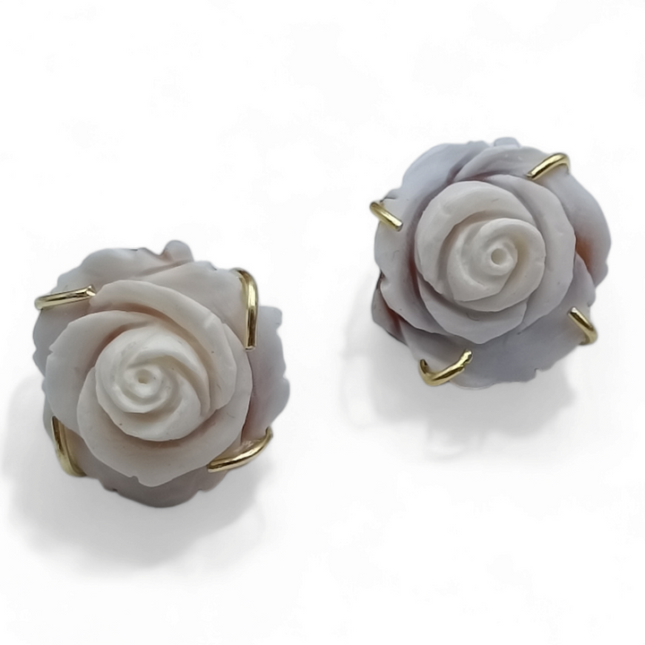 Rose embossed cameo earrings mounted on silver