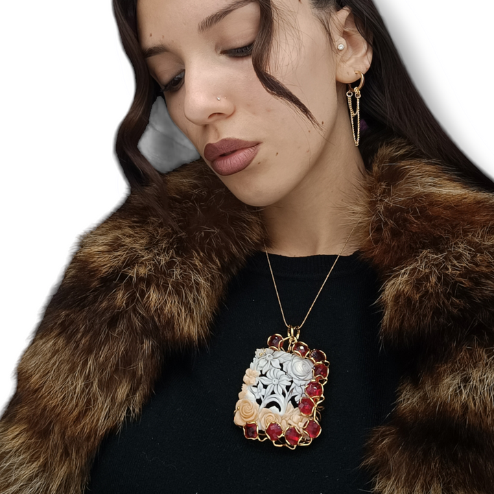 Cameo flower pendant mounted on silver