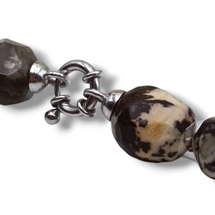 Collana sfere in wood jasper  e rametti di corallo montato su argento