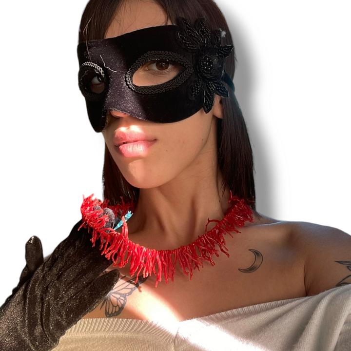 Collana frange in corallo montato su argento