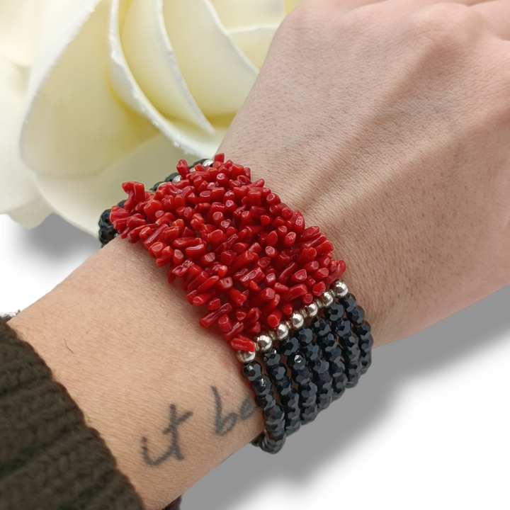 Bracciali schiava in corallo e agata montato su argento Lucia Vitiello Gioielli di Napoli