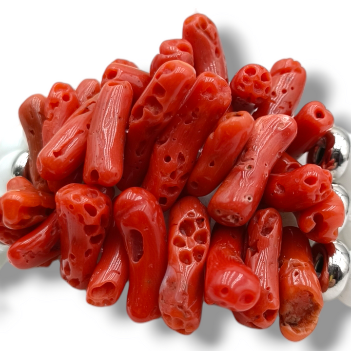 Bracciale in corallo e montato su agata e argento