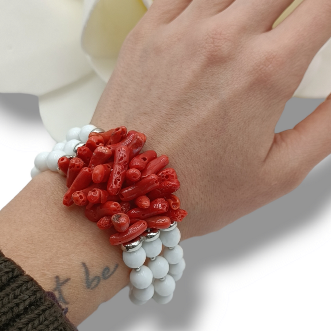 Bracciale in corallo e montato su agata e argento