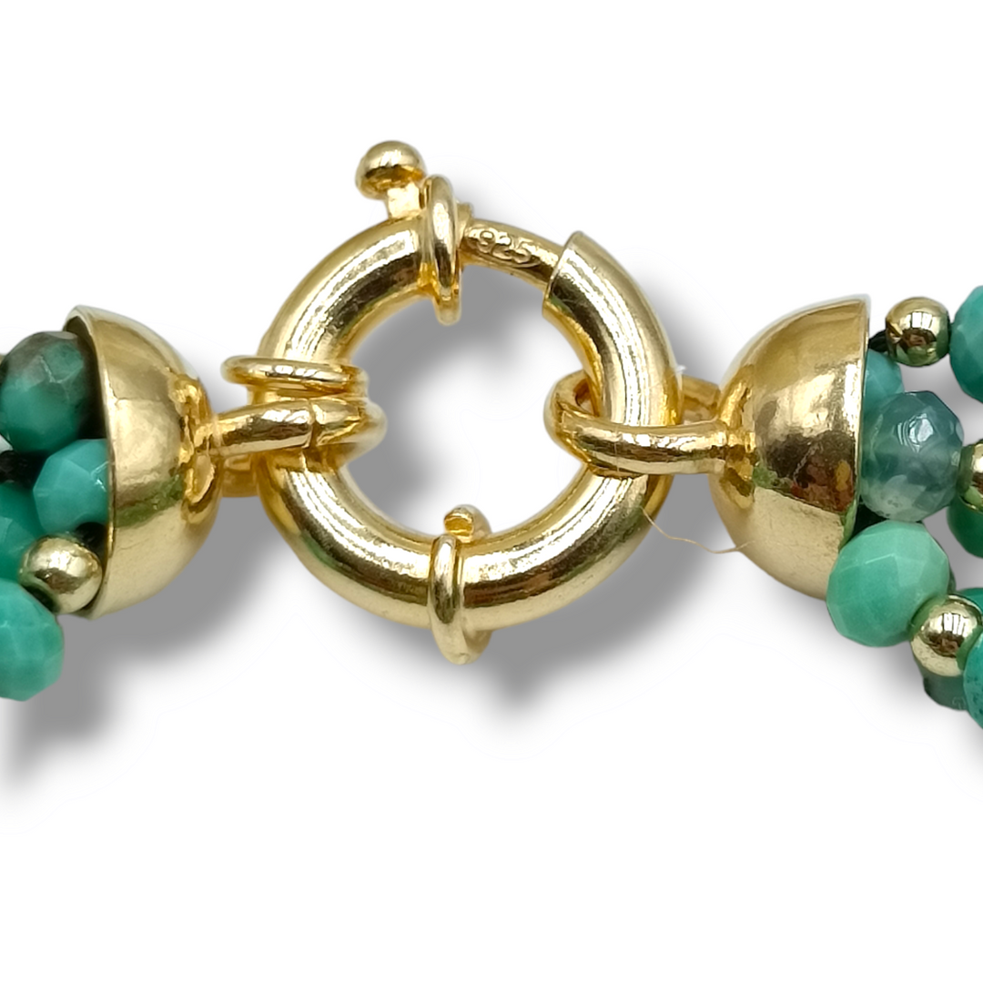 Bracciale perline in corallo e agata montato su argento