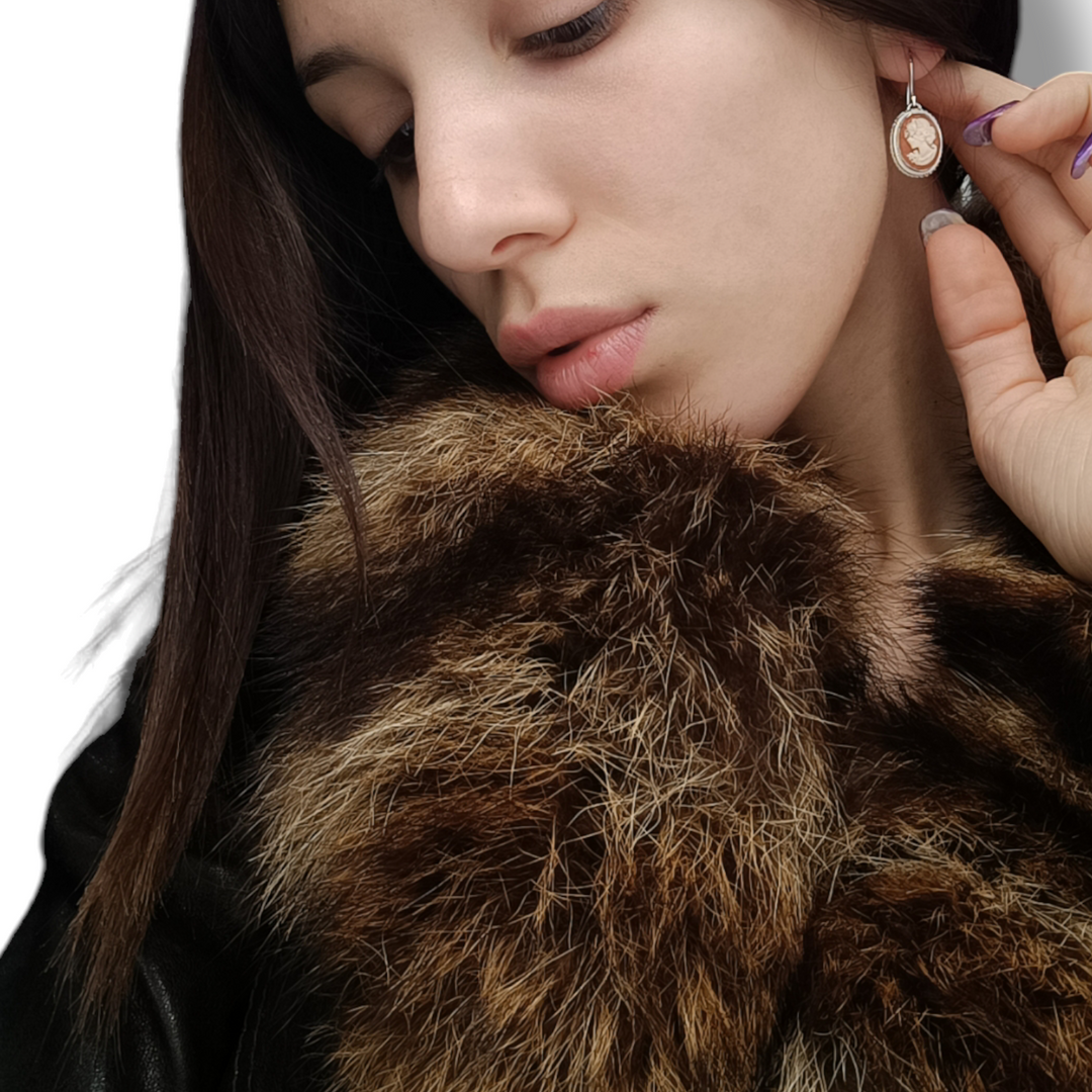 Carnelian Goddess Cameo Earrings Mounted on Silver
