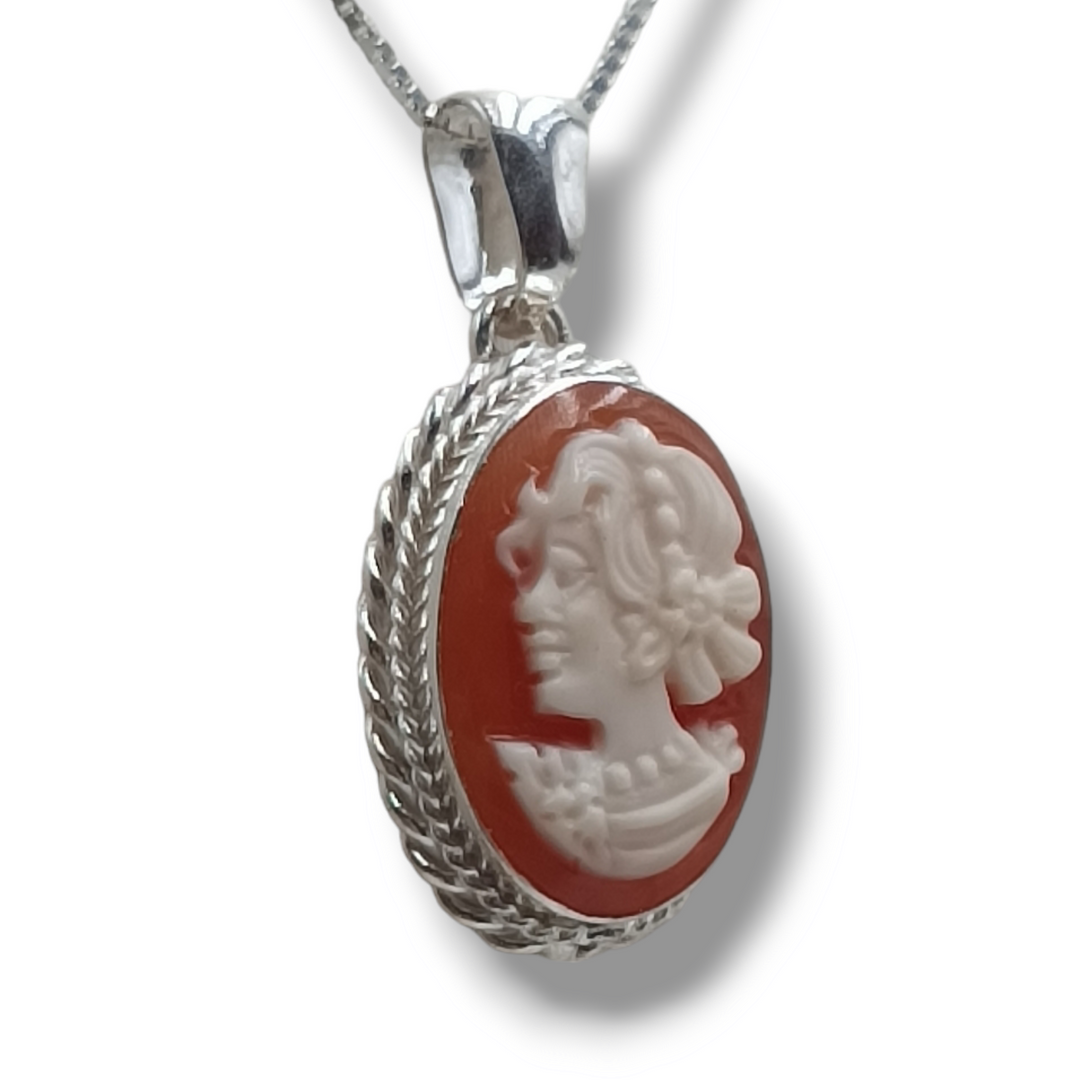 End of collection - Carnelian cameo goddess pendant mounted on silver
