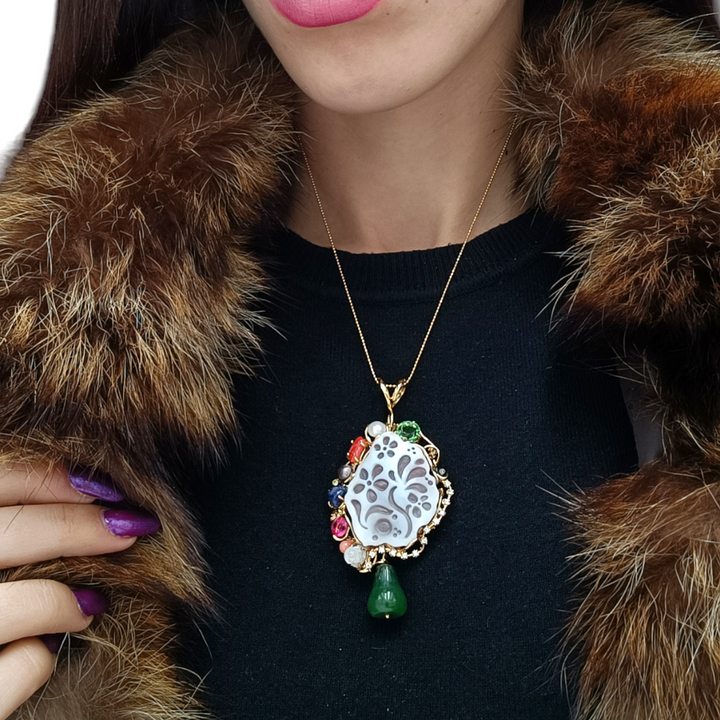Cameo flower pendant mounted on gold plated silver 