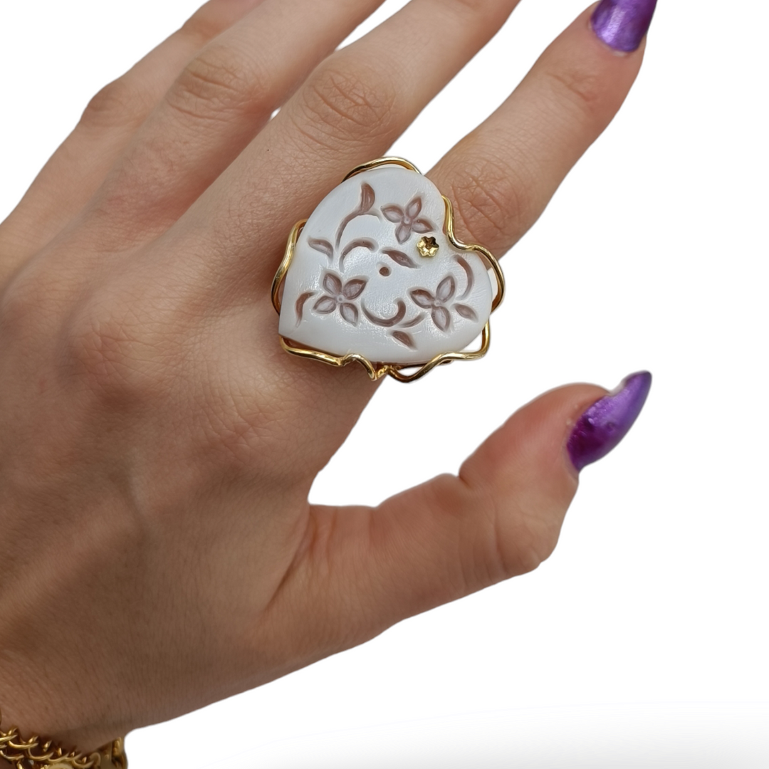 Cameo heart ring mounted on silver