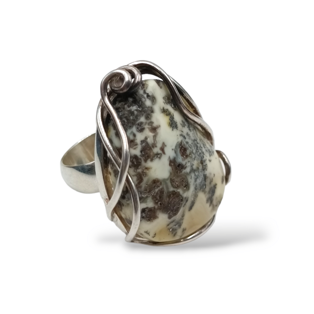 Amber ring mounted on silver