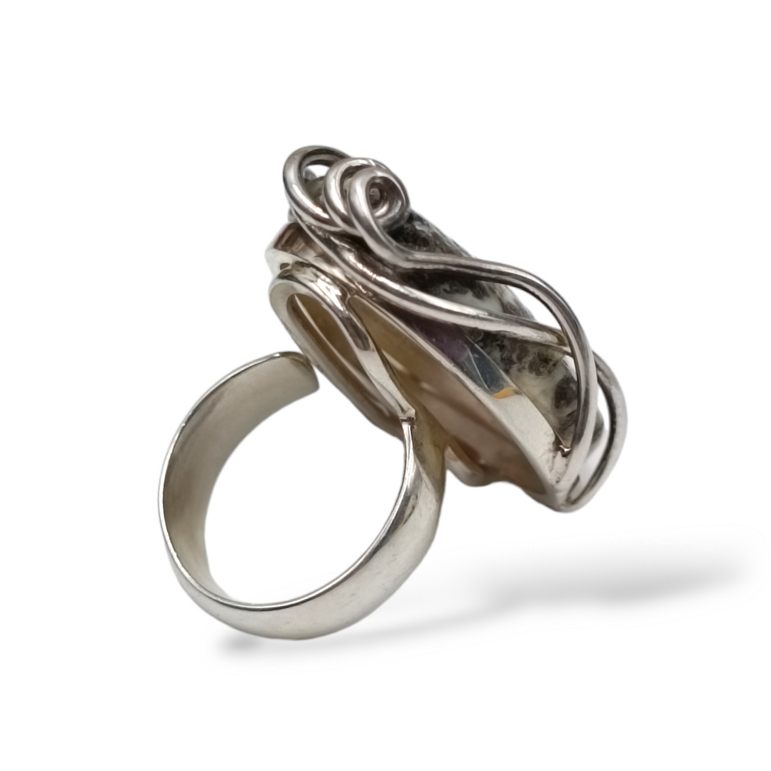 Amber ring mounted on silver