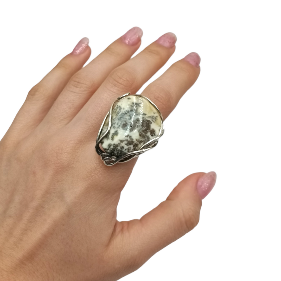 Amber ring mounted on silver