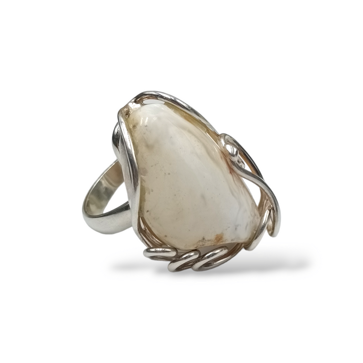 Amber ring mounted on silver