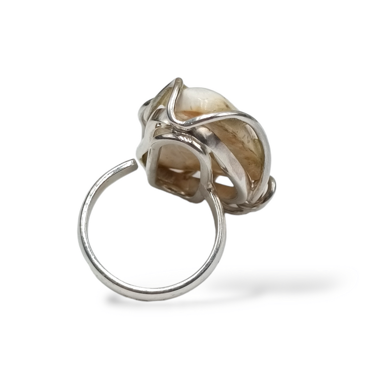 Amber ring mounted on silver