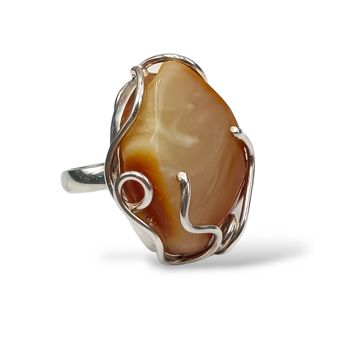 Amber ring mounted on silver