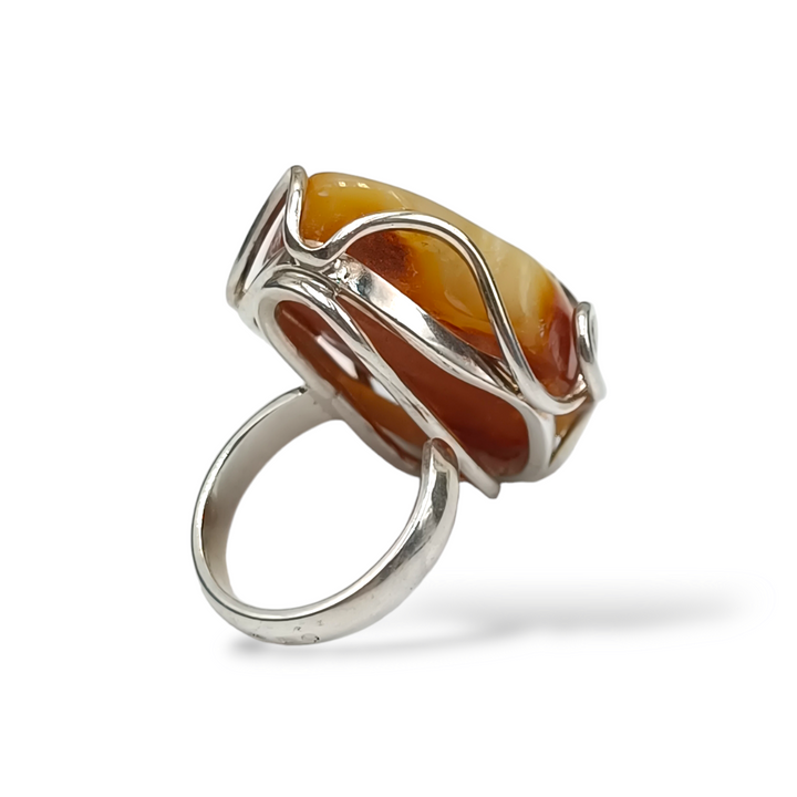 Amber ring mounted on silver