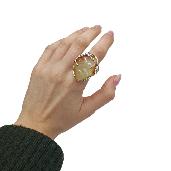 Amber ring mounted on silver