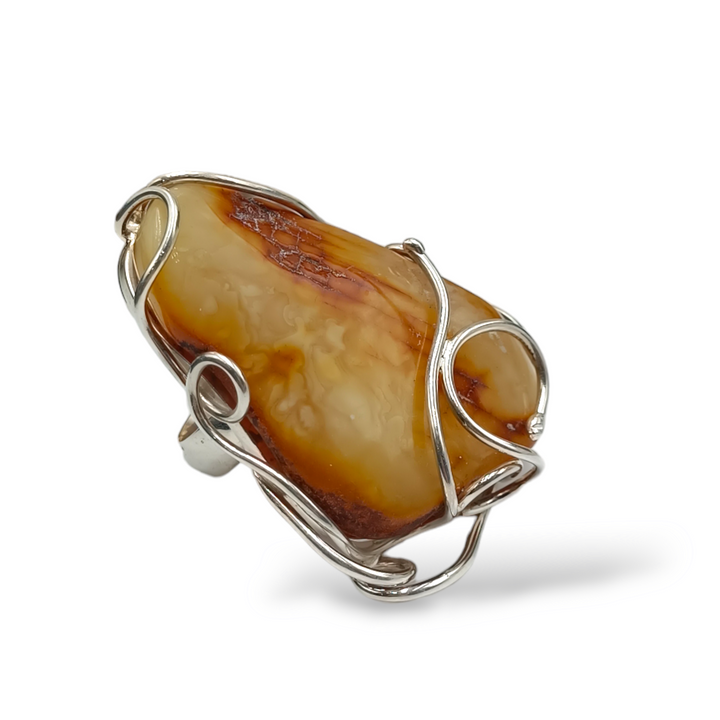 Amber ring mounted on silver