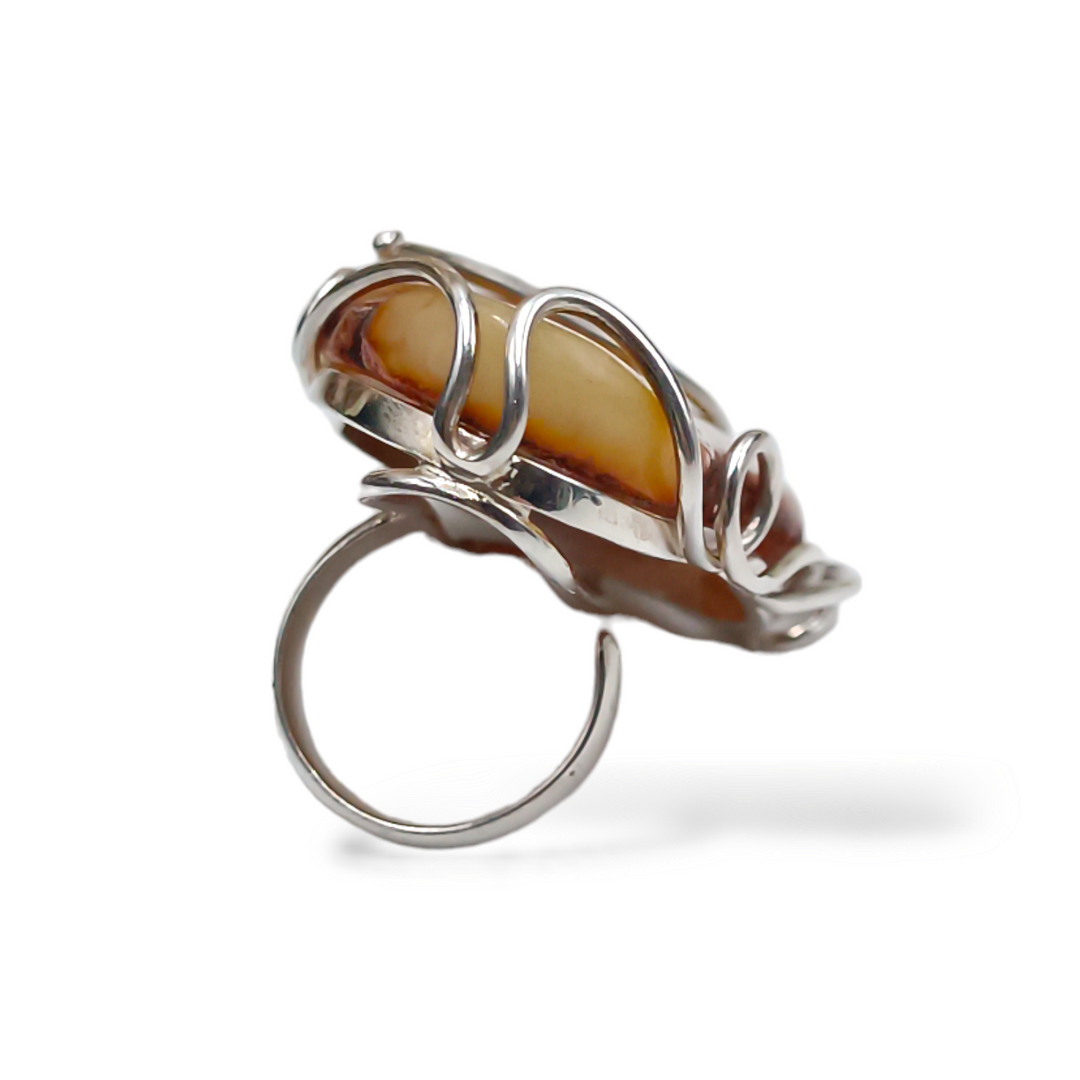 Amber ring mounted on silver