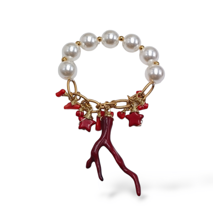 END OF COLLECTION - Coral paste branch bracelet mounted on pearls