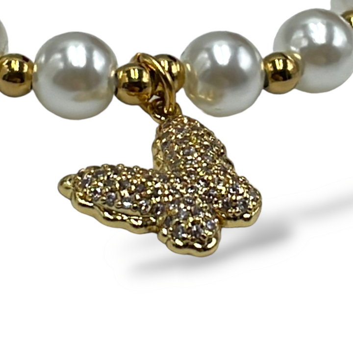 END OF COLLECTION - Bracelet with butterfly in zirconia and pearls