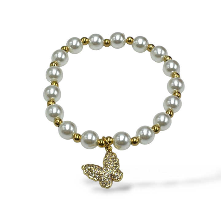 END OF COLLECTION - Bracelet with butterfly in zirconia and pearls