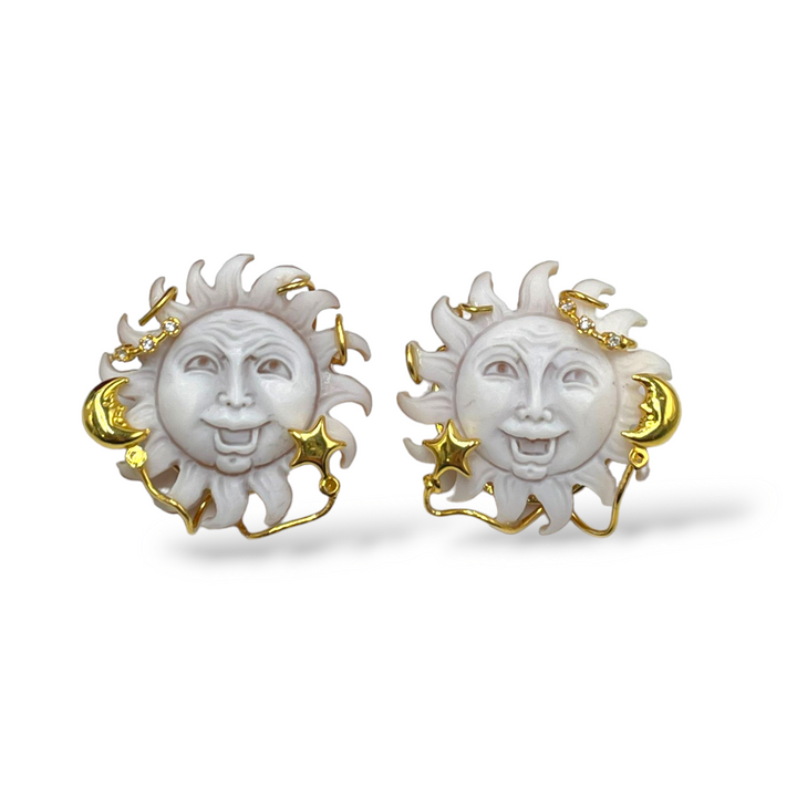 Cameo sun earrings mounted on silver 
