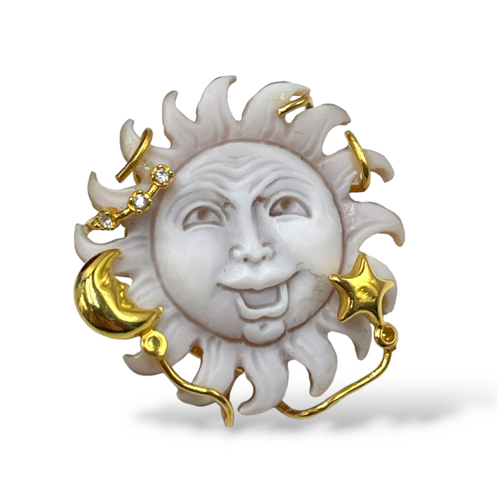 Cameo sun earrings mounted on silver 