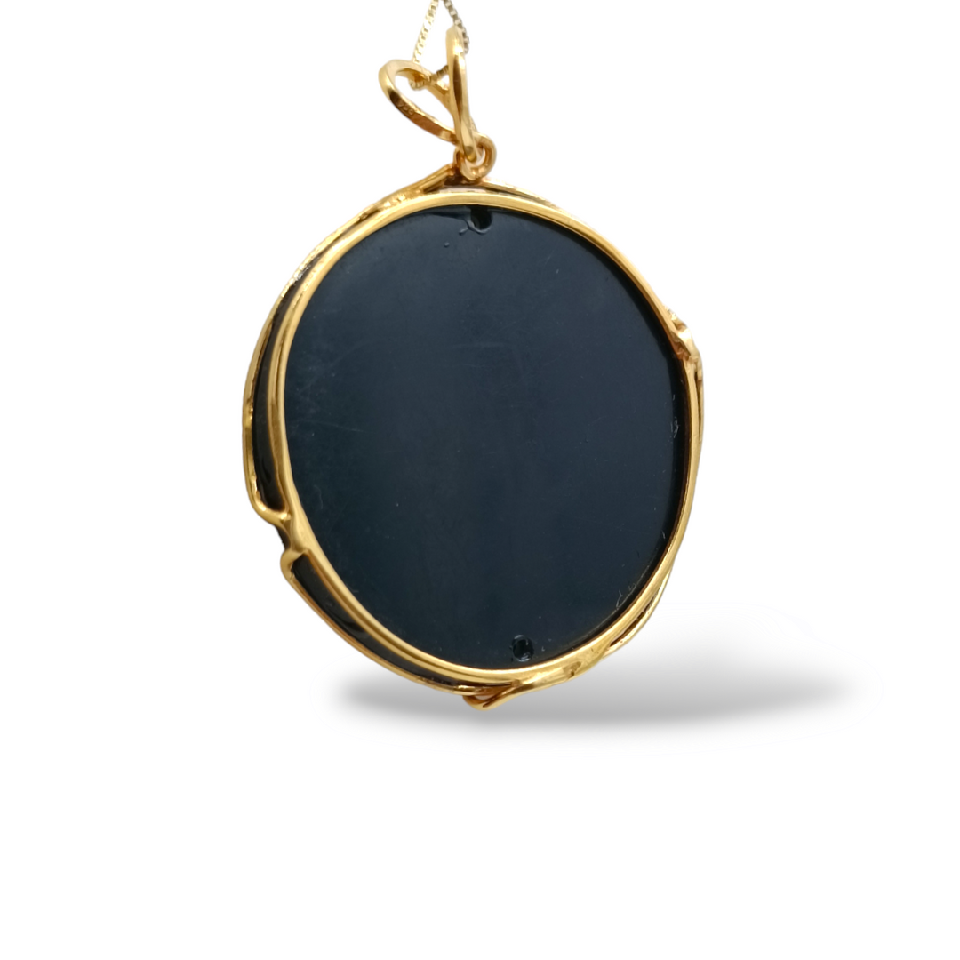 Vesuvius pendant painted in wood mounted on silver